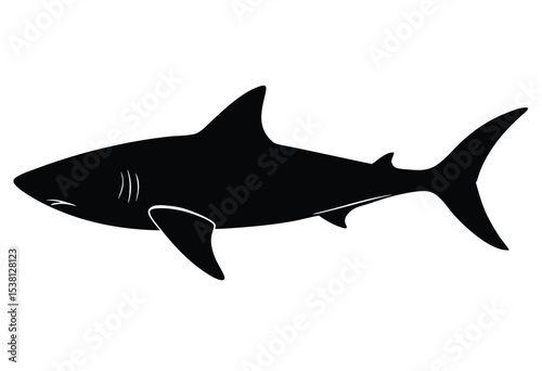 Shark Silhouette Vector illustration, angry shark simple icon flat design.
