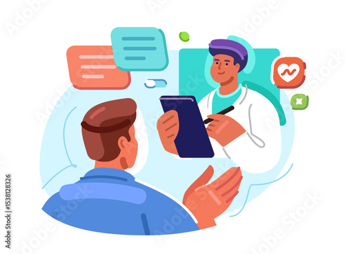 Patient communicates with doctor or psychologist. Healthcare, online diagnosis, medical consultation. Modern medicine