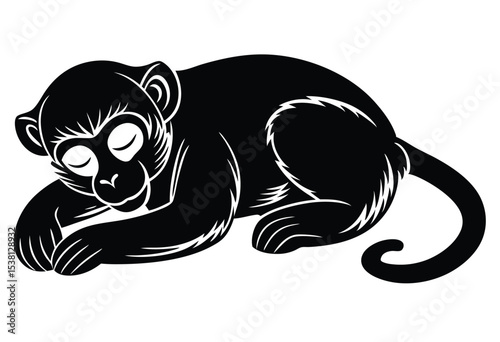 Sleeping monkey silhouette vector illustration cute primate nature calm jungle wildlife