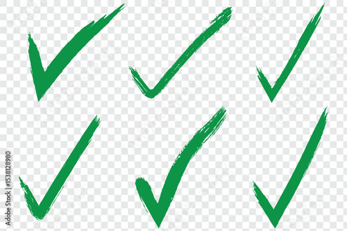 hand-drawn checkmark illustration, approval check icon. Grunge brush stroke signs. Grunge checkmark design.