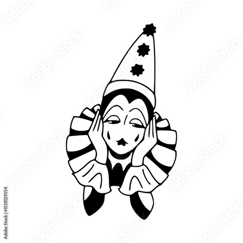 vintage harlequin clown with star hat