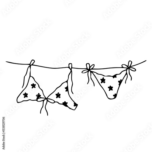 bikini drying on clothesline line art