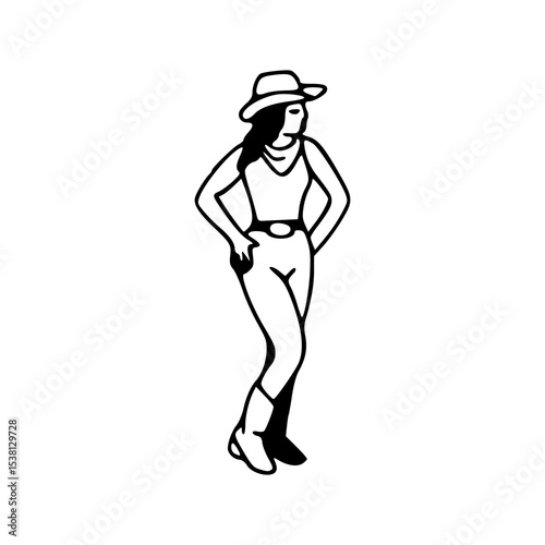 vintage cowgirl with hat and holster illustration