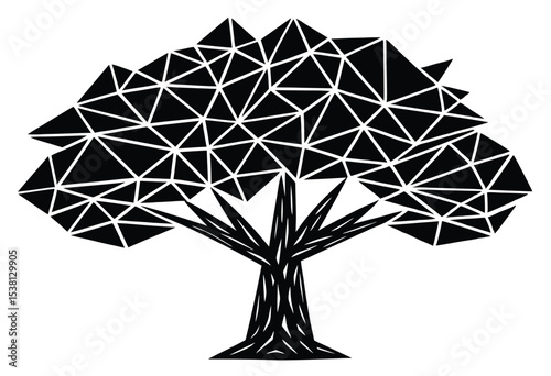 Low Poly Tree Silhouette Vector Graphic for Nature Scene, Forest Art, Outdoor Illustration