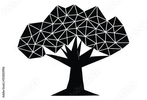 Low Poly Tree Silhouette Vector Graphic for Nature Scene, Forest Art, Outdoor Illustration
