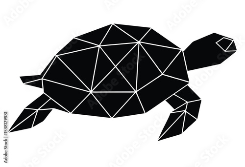 Turtle low poly silhouette vector, geometric turtle outline design, abstract turtle shape art