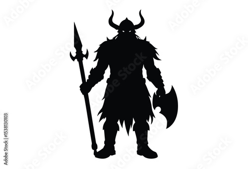 Viking warrior silhouette simple icon flat design strong ancient Nordic fighter vector illustration