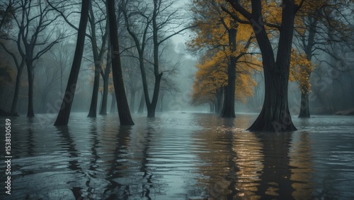 A beautiful photo of trees out of water after rain