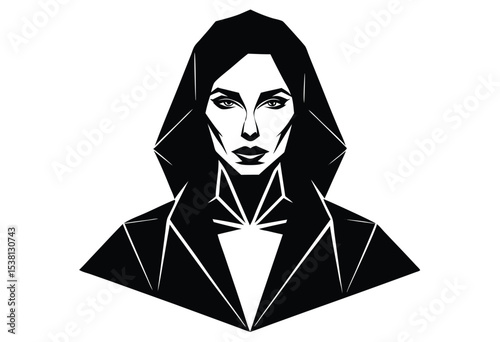 Low Poly Woman Silhouette Vector Illustration, Geometric Woman Face Silhouettes