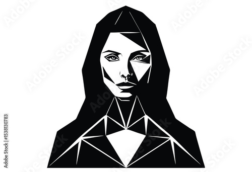 Low Poly Woman Silhouette Vector Illustration, Geometric Woman Face Silhouettes