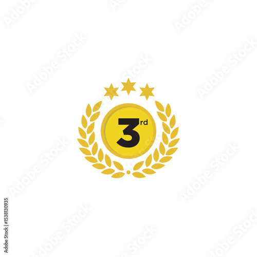 Third place golden award illustration with laurel wreath and stars vector