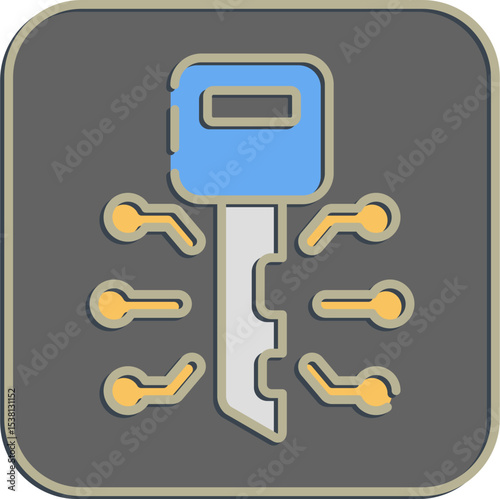 Icon digital key. Crypto currency elements. Icon in embossed style.