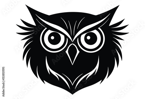 Owl head silhouette vector illustration majestic night wildlife bird for nature themed