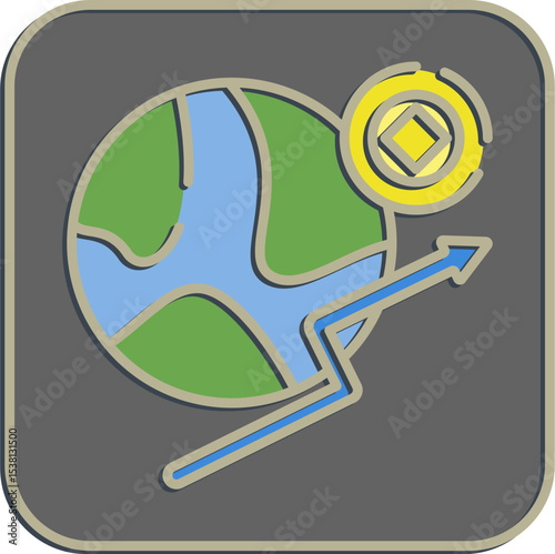 Icon economic freedom. Crypto currency elements. Icon in embossed style.