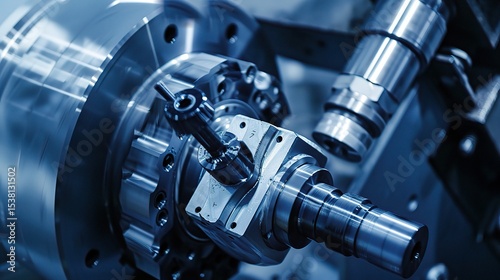 Close-up of machined part turning on a lathe, showcasing a metal component precision-cut by a carbide tool with chips flying and coolant spraying