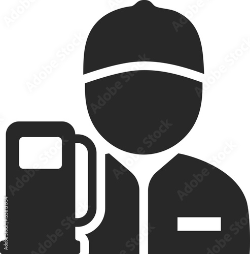 Gas station worker solid icon used in service, fuel, and roadside assistance designs.