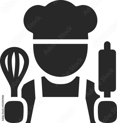 Chef solid icon used in cooking, baking, and culinary profession design concepts.