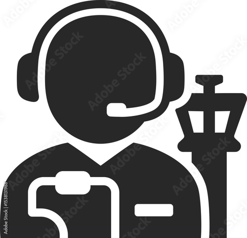 Air traffic controller solid icon used in aviation, airport, and flight operation designs.