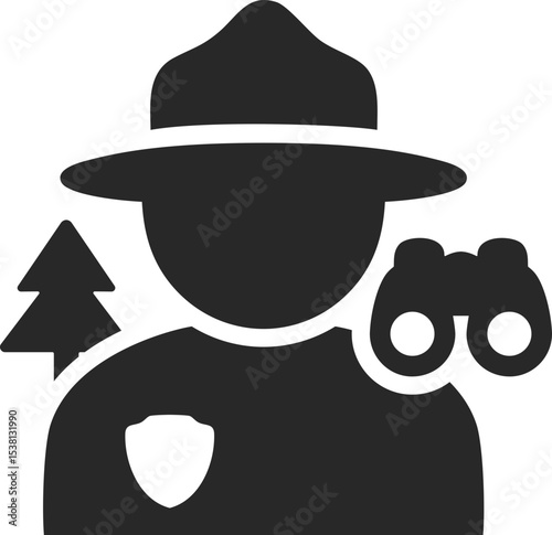 Park ranger solid icon used in forestry, wildlife protection, and outdoor service designs.
