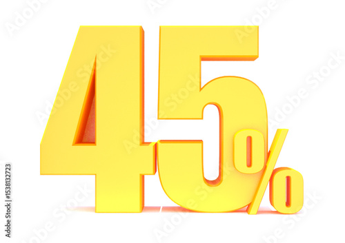 Gold 45 Percent off 3d Sign on White Background, Special Offer 45% Discount Tag, Sale Up to 45 Percent Off,big offer, Sale, Special Offer Label, Sticker, Tag, Banner, Advertising, offer Icon