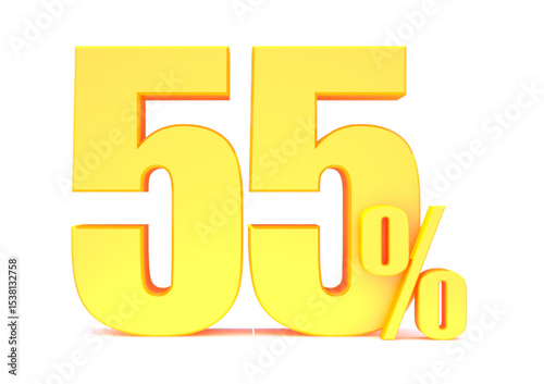 Gold 55 Percent off 3d Sign on White Background, Special Offer 55% Discount Tag, Sale Up to 55 Percent Off,big offer, Sale, Special Offer Label, Sticker, Tag, Banner, Advertising, offer Icon