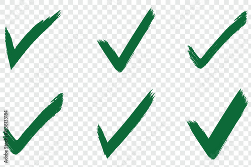 hand-drawn checkmark illustration, approval check icon. Grunge brush stroke signs. Grunge checkmark design.
