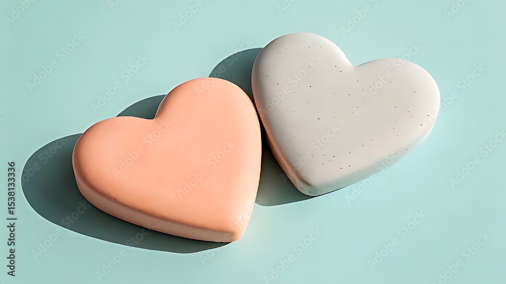 Obraz premium Two pastel heart shapes on a mint background