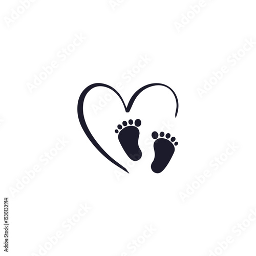 Baby footprints in heart shape loving newborn graphic vector illustration