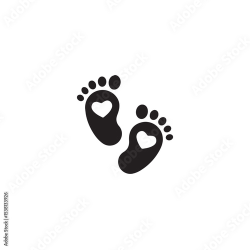 Baby footprints with hearts black silhouette cute newborn child symbol vector