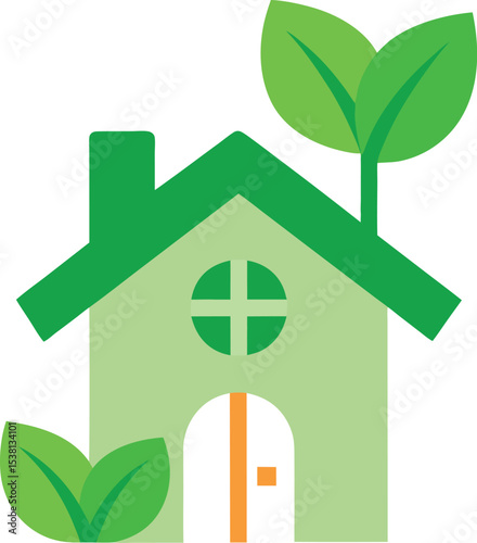 Eco house vector illustration showing green building design and sustainable living concept