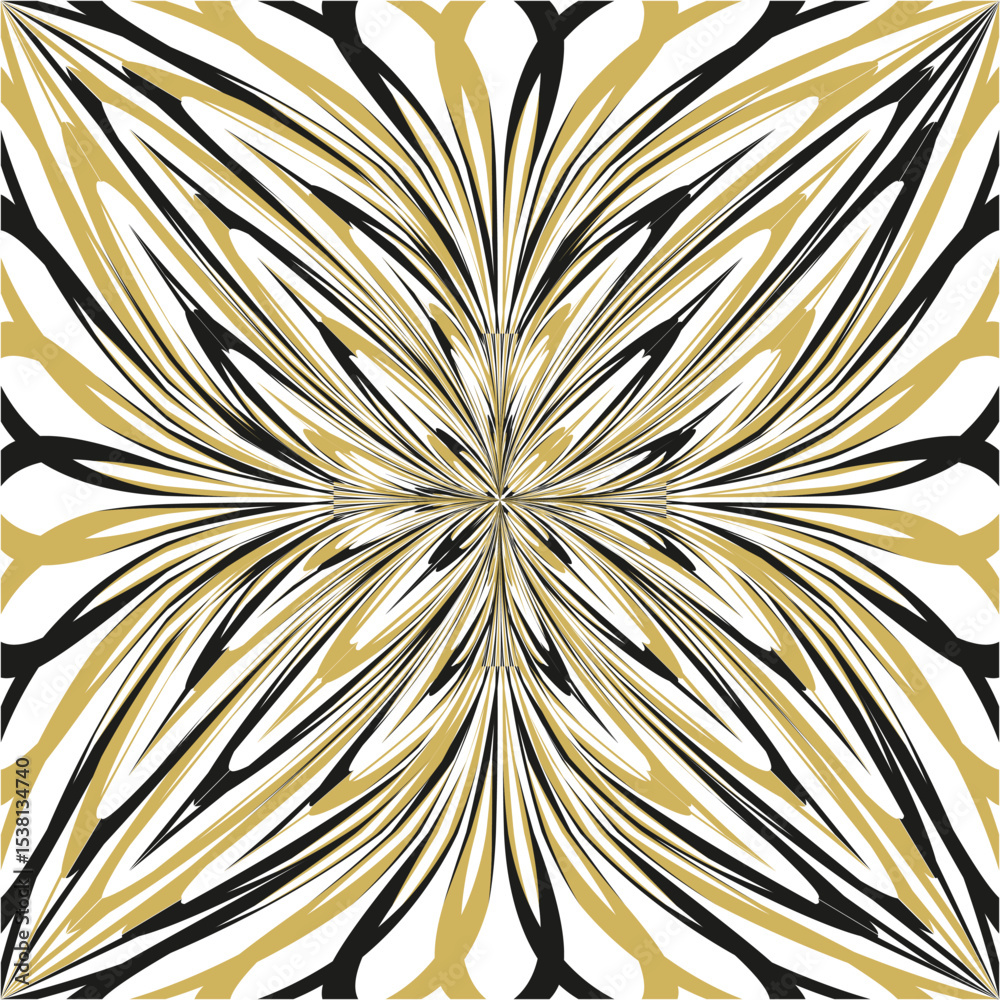 Obraz premium Gold flower icon. Symmetric radial shape. Decorative ornate figure. Vector abstract form.