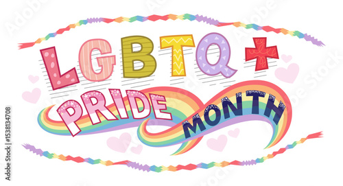 Word Lgbtq Pride Month Rainbow Poster Colorful Background. Celebrates LGBT pride month. Illustration, Poster, Vector , Background or wallpaper.   