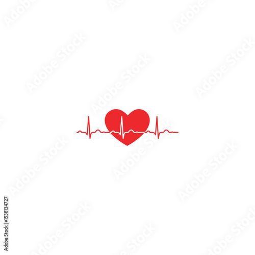 Red heart rate pulse line vector illustration on white background graphic