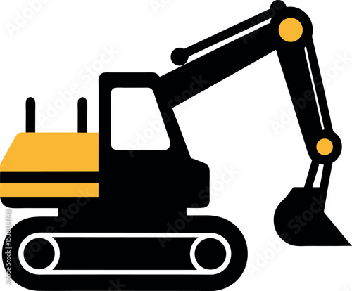 Excavator Industrial Digger Machine for Site Work Line Art Vector Illustration