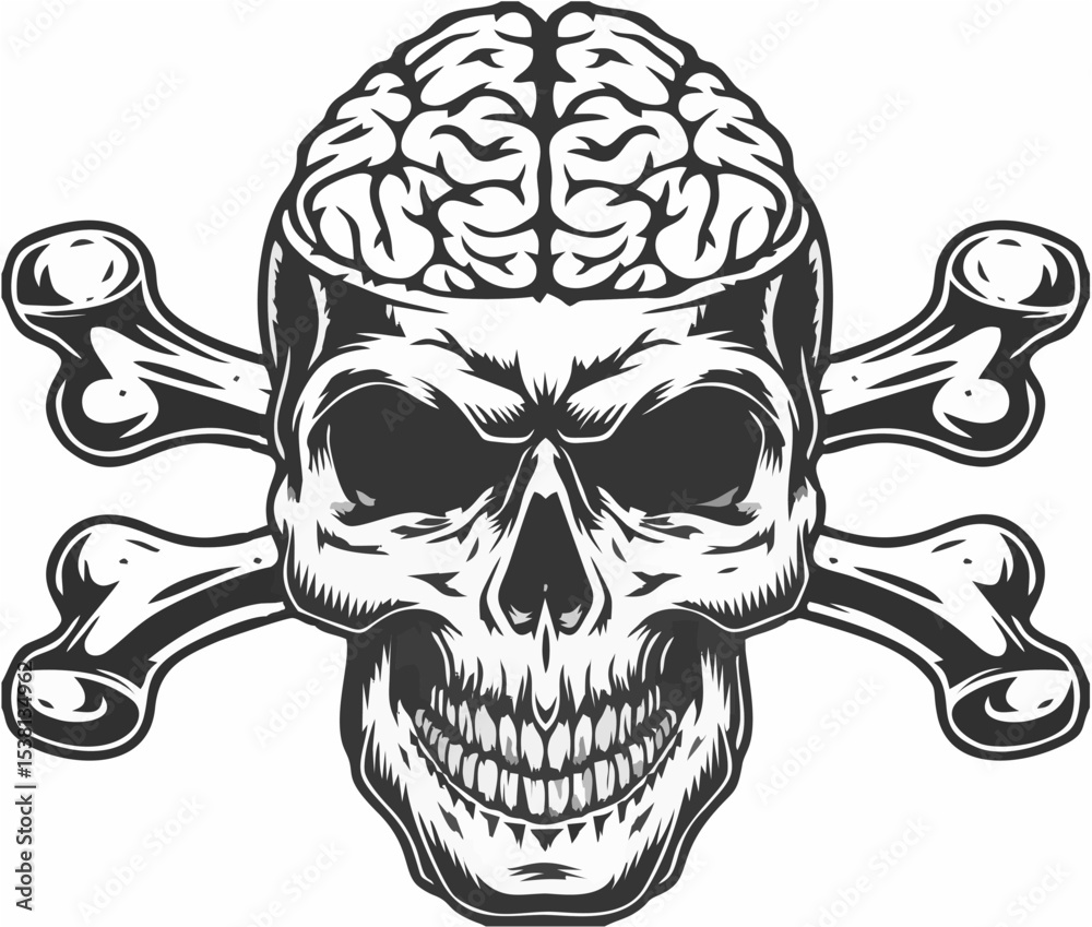Fototapeta premium Skull with Brain and Crossbon...