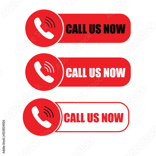 Call Us Now Button Icons – Red Phone Contact Badge Vector Set Call us now button, Call us now banner, Call us now icon, Call us now symbol