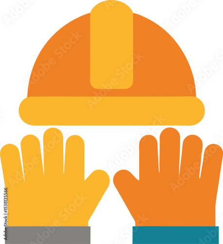 Protective Hard Hat and Work Gloves for Site Safety Line Art Vector Illustration