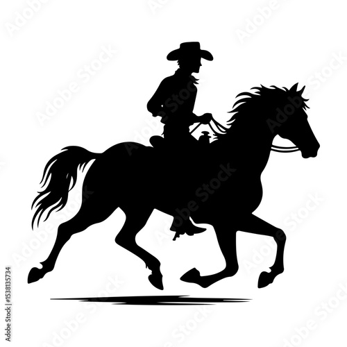 "Cowboy Silhouette Pictogram of Horse Riding in the Wild West – A Bold Western Rider Captured in Timeless Vector Style"