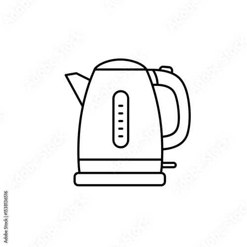 Electric kettle in line art style with water level indicator  