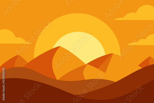 Sunset over orange and red mountains