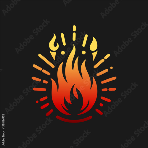 Stylish Fire Icon with Radial Burst on dark background