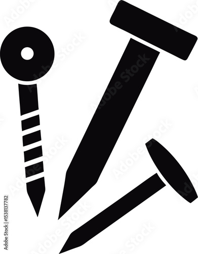 Assorted Nails and Bolts Construction Tools Set Line Art Vector illustration