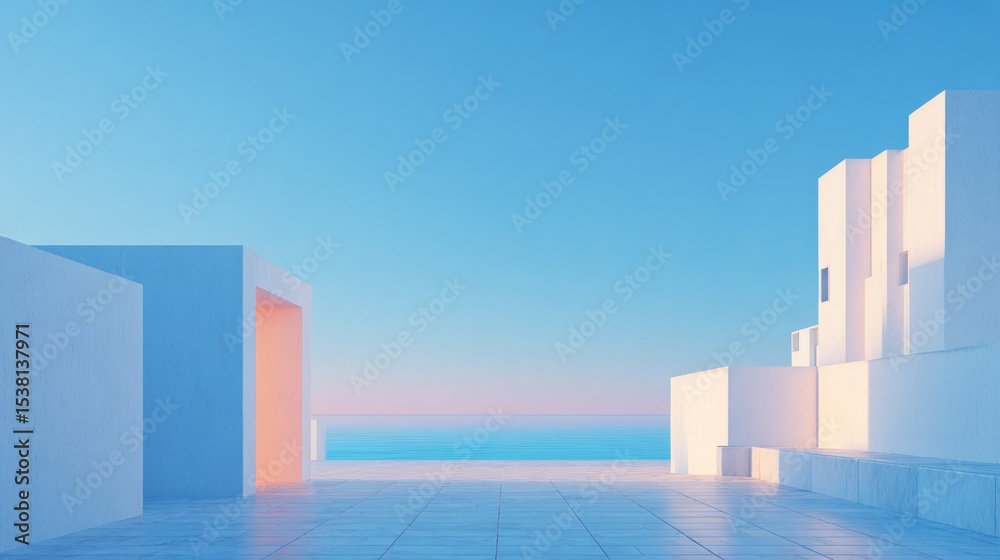 Fototapeta premium urban scene with geometric patterns under clear sky