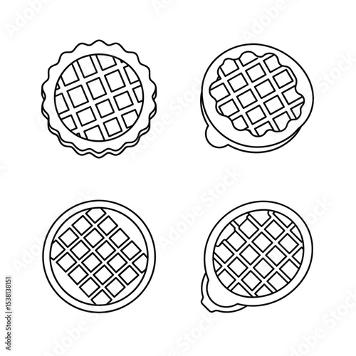 Simple line art illustrations of waffles in various shapes and angles for design