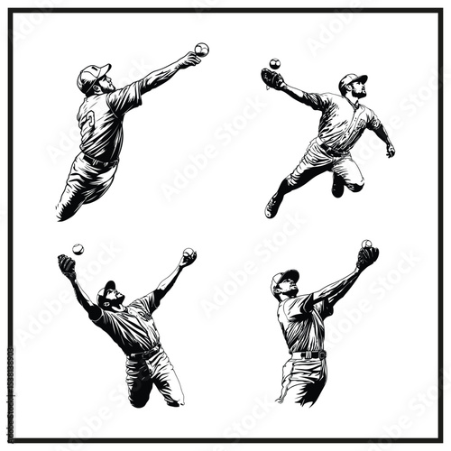 Baseball Fielder Catching Ball Silhouette
