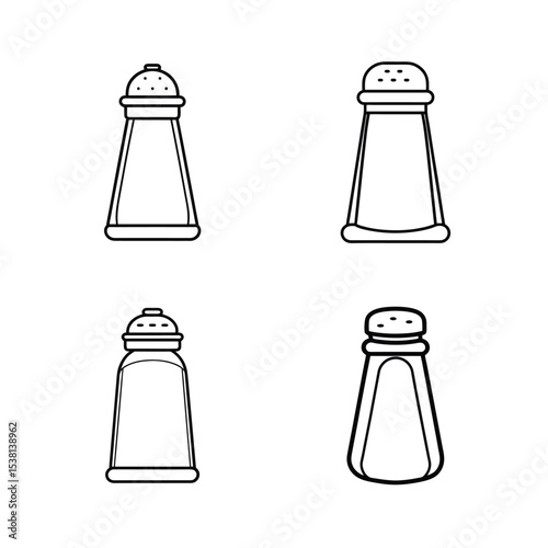 Simple outlined salt shakers in different shapes and designs on a plain white background
