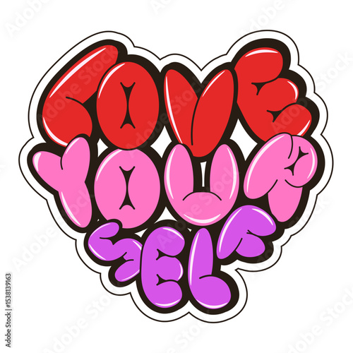 Love sticker. Vector illustration of Bubbles typography in shape of Heart isolated transparent background. Perfect Love scrapbook Sticker romantic t-shirt print. EPS 10
