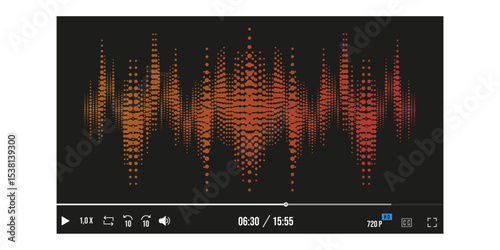 Mockup of Media Player with sound waves. Vector illustration of realistic Media Player Interface isolated transparent background. Ideal for web and social media Player template design. EPS 10