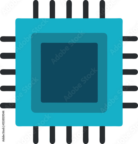 Processor chip vector illustration representing microchip technology and digital hardware Line Art Vector Illustration
