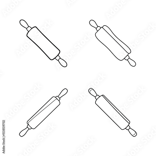 Hand-drawn illustration of four rolling pins in different angles for baking and cooking projects